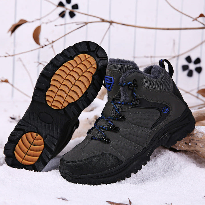 Men's lace-up snow boots fuax fur lined warm booties winter sneakers boots