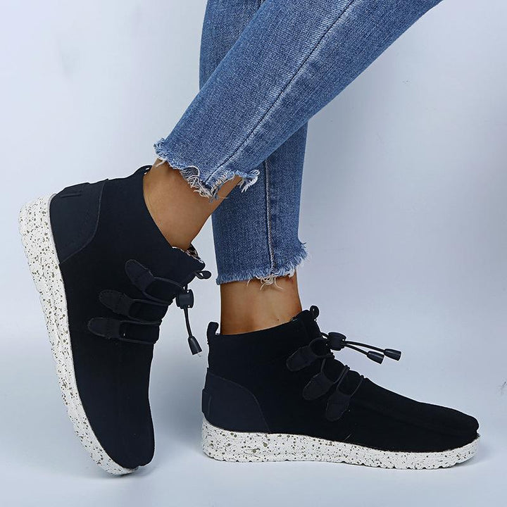 Women elasitc band slip on low heel sneakers booties