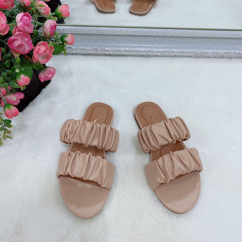 Women's cute 2 ruffles strap slide beach sandals