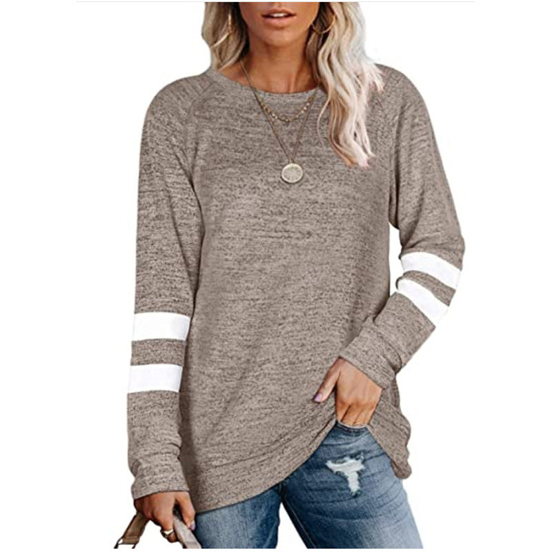 Casual Color Block Long Sleeve Crew Neck Women's Shirts & Tops