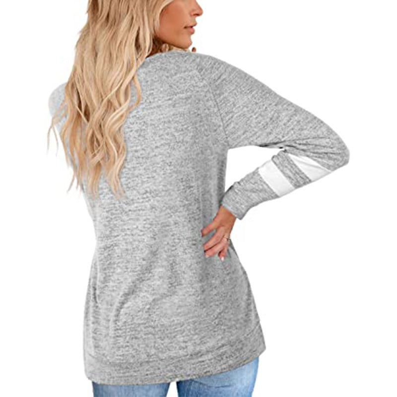 Casual Color Block Long Sleeve Crew Neck Women's Shirts & Tops