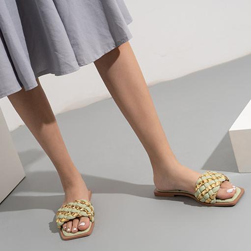 Women's woven square open toe slide sandals