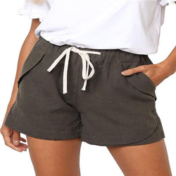 Women's linen casual drawstring elastic waist pocket shorts