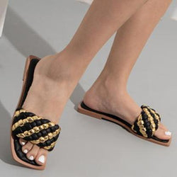 Women's woven square open toe slide sandals