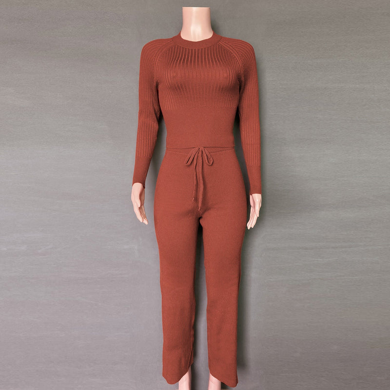 Women 2 Pieces Knit Sweater Winter Outfits | Long sleeves Tops & Wide Leg Pants Lounge suits