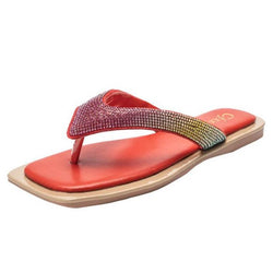 Women's rainbow rhinestone flip flops