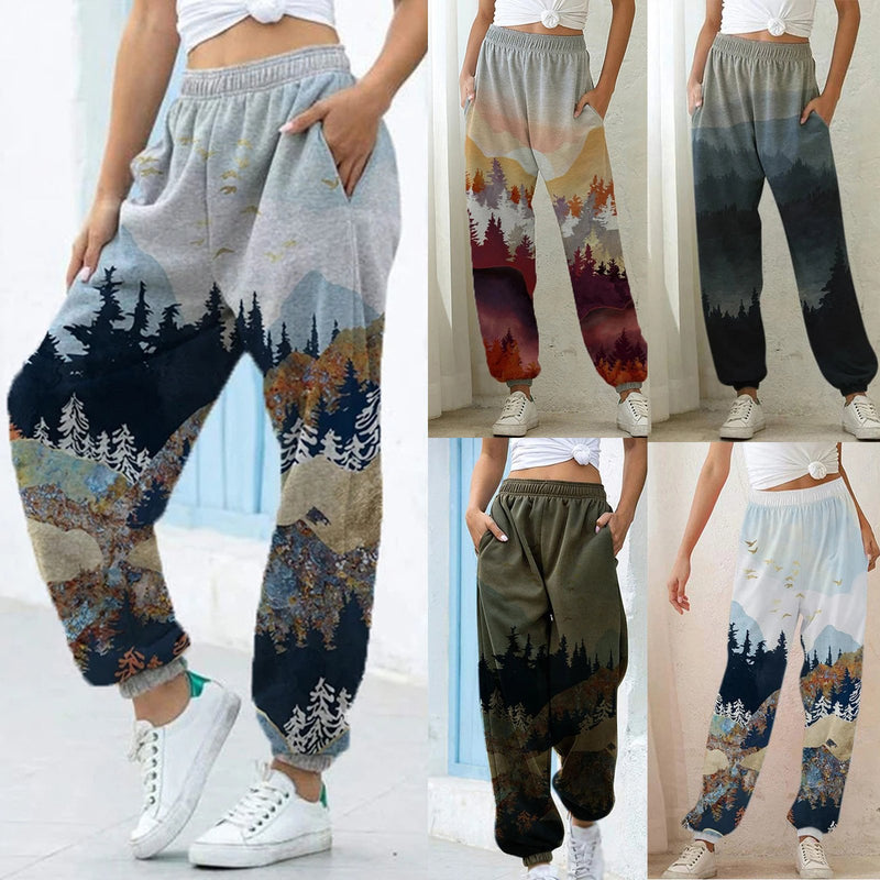 Women's printed fleece sweatpants fall/winter warm lounge pants