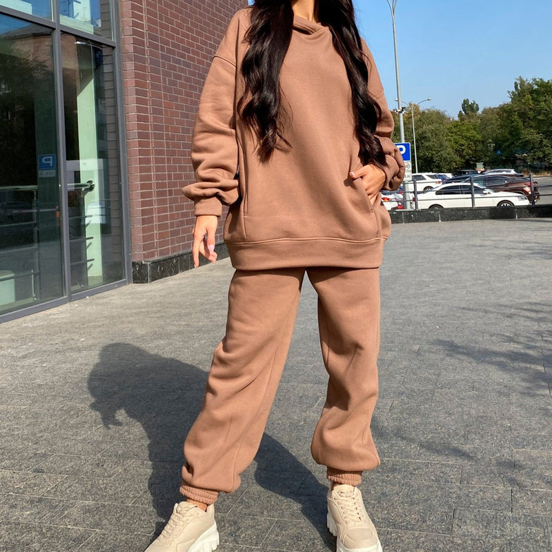 Women's fall winter 2 pieces sweatsuits solid color hoodie & sweatpants winter outfits
