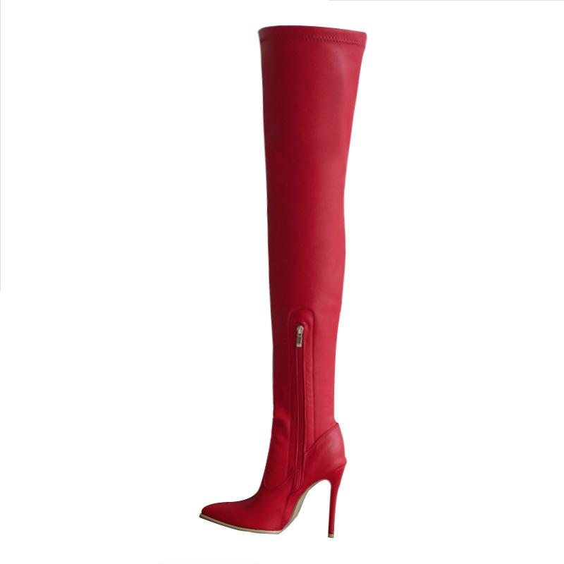 Women's heeled skinny elastic thigh high pointed toe boots sexy tall boots