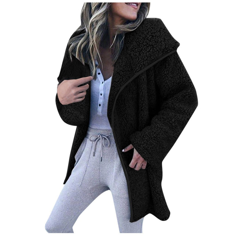 Women faux shearling chunky coat open front cardigan outerwear