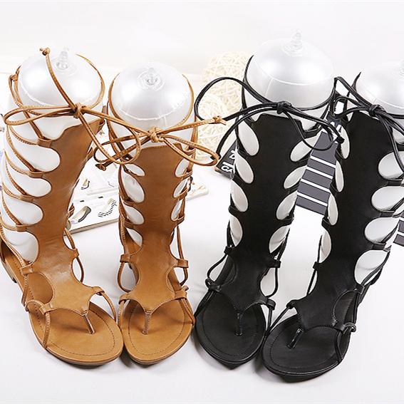 Women's mid calf lace up summer sandals booties boho flat sandals