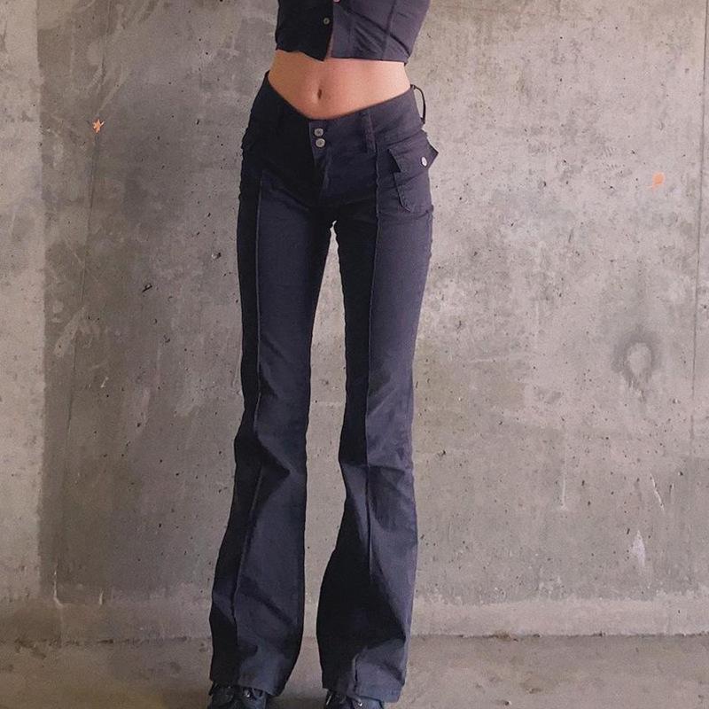 Women's vintage low rise bootcut pants bell bottom pants with pockets