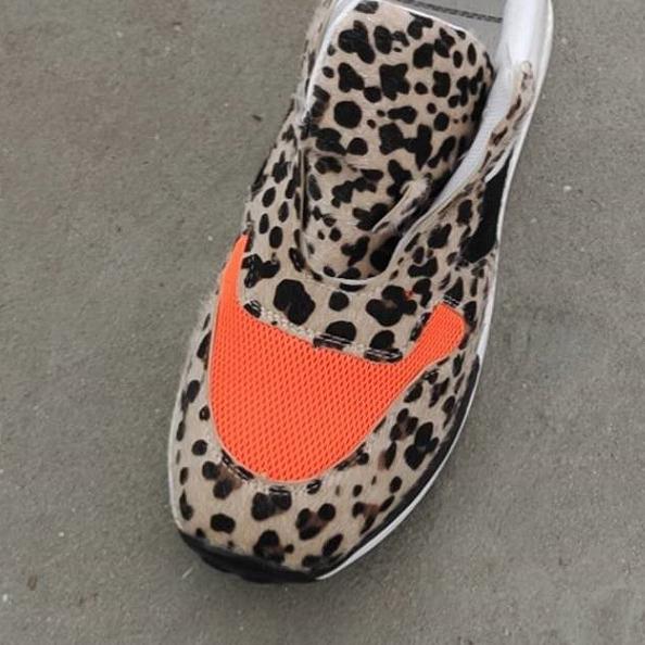Women orange leopard sneakers lace-up leopard casual sport shoes