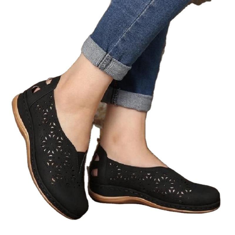 Women's hollow breathable slip on flats casual walking shoes