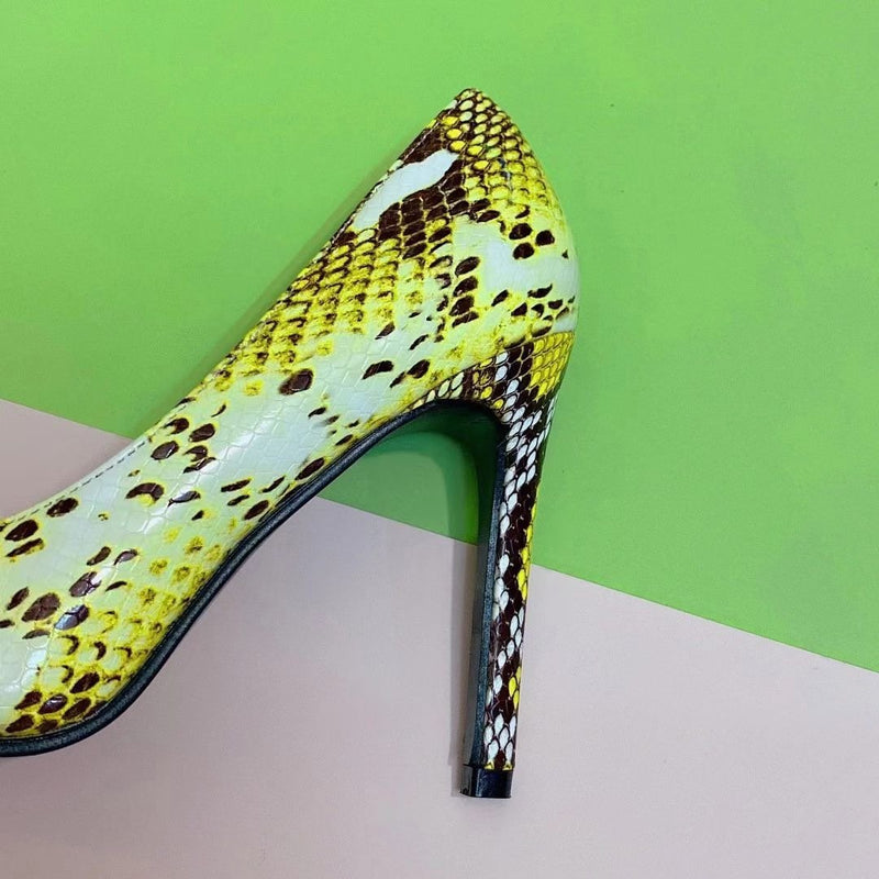 Women's snakeskin stiletto high heel pumps pointed toe heels