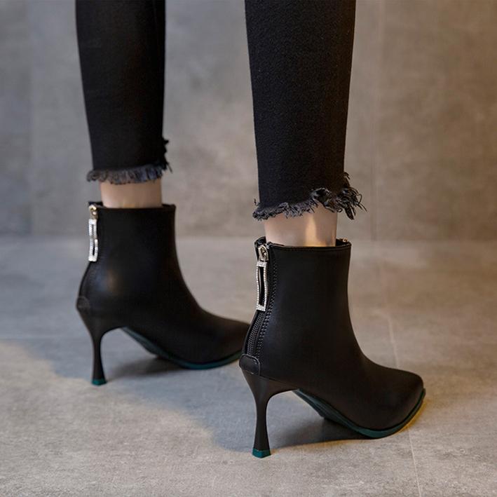 Women's stiletto high heeled back zipper boots pointed toe