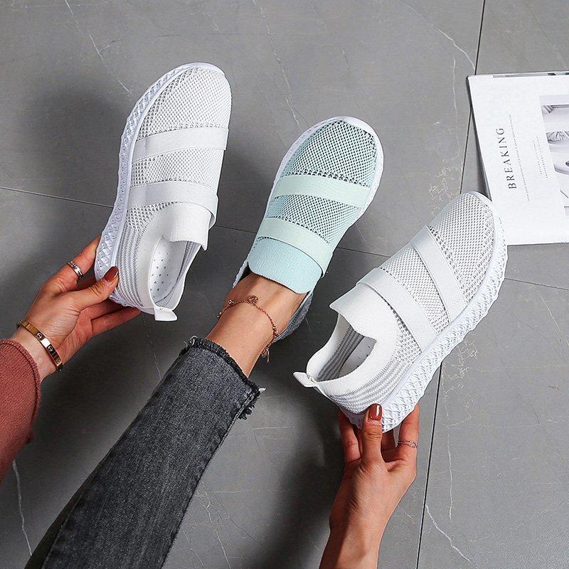 Women flyknit fabric sneakers slip-on casual sport shoes