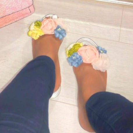 Women's flower decor clear jelly sandals