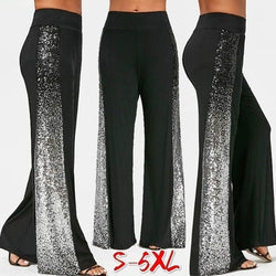 Women's sequins silver black wide leg flare pants