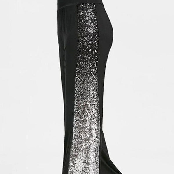 Women's sequins silver black wide leg flare pants