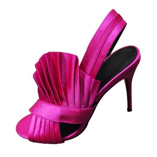 Women's slik pleated peep toe stiletto slingback sandals for party