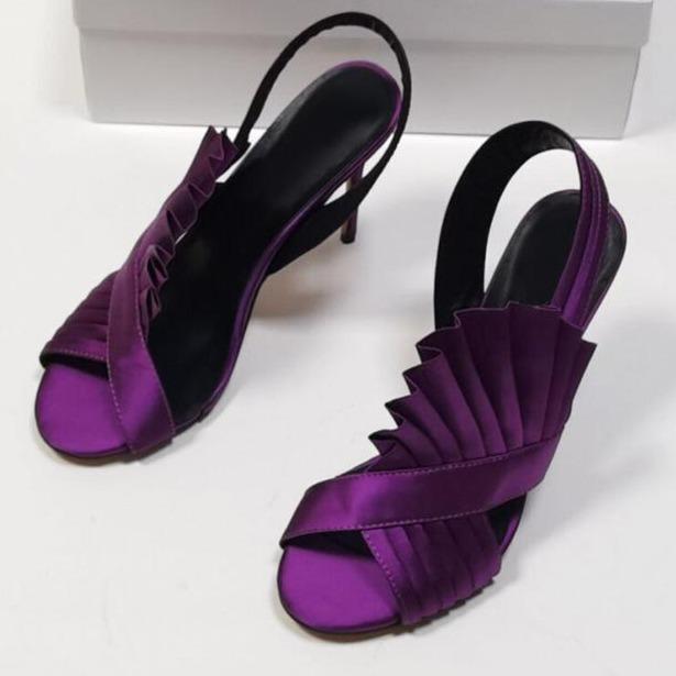 Women's slik pleated peep toe stiletto slingback sandals for party