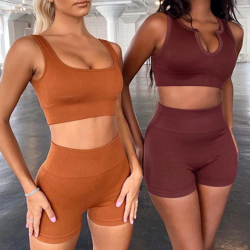 Women's 2 pieces seamless ribbed sports suit | bra & legging workout outfits yoga gym activewear