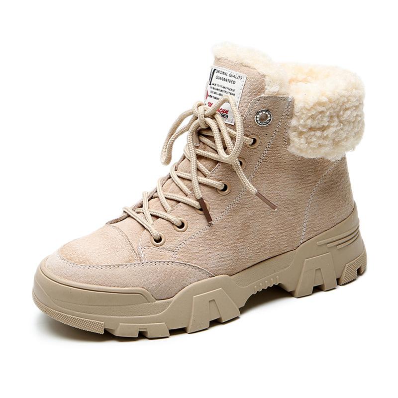 Women's thick plush lining lace-up snow booties anti-slip