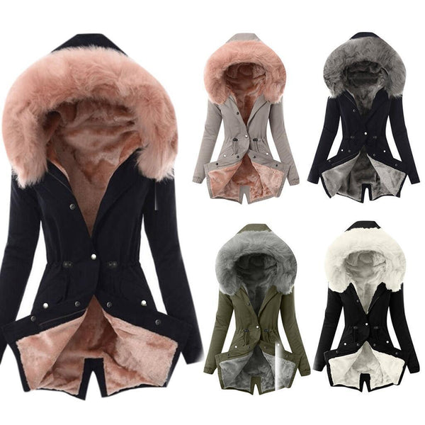 Women thick faux fur lining parka winter outdoors hooded outerwear 8 colors