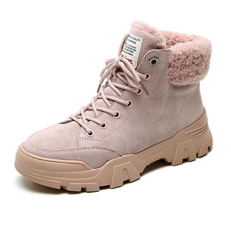 Women's thick plush lining lace-up snow booties anti-slip