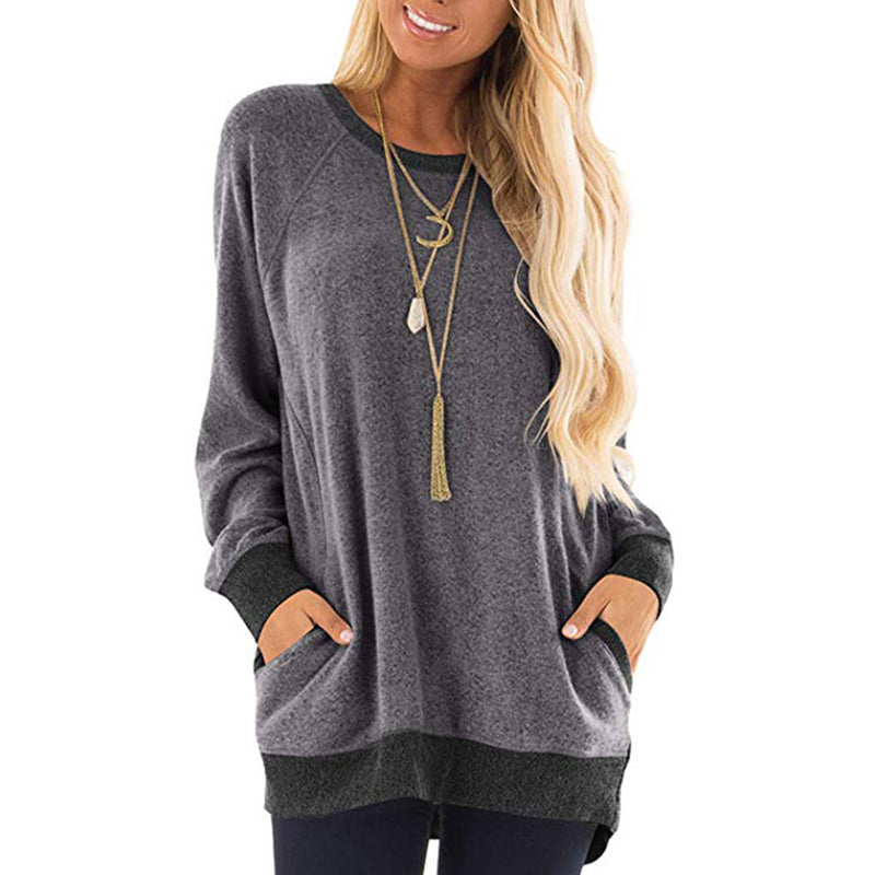 Color Block Long Sleeve Casual Tops For Women