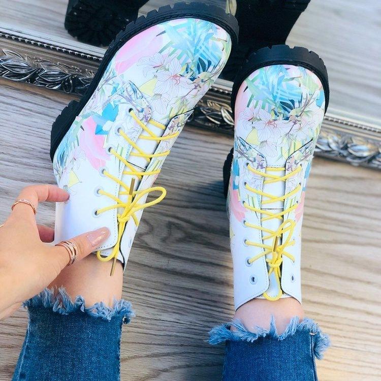 Women's floral print lace-up front lace booties