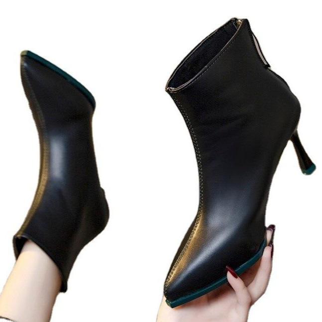 Women's stiletto high heeled back zipper boots pointed toe