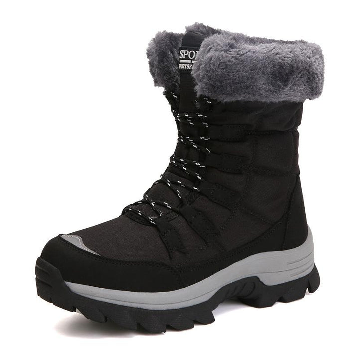 Women winter warm plush lining front lace mid calf snow boots | outdoors anti-skid hiking snow boots