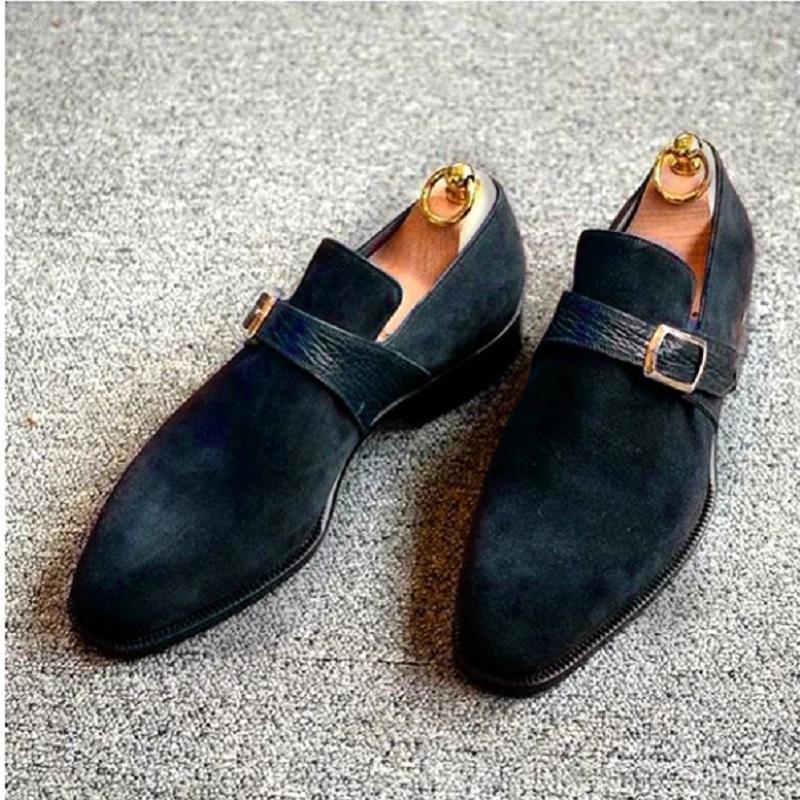 Men's faux suede monk strap loafers workwear shoes Fall winter slip on loafers