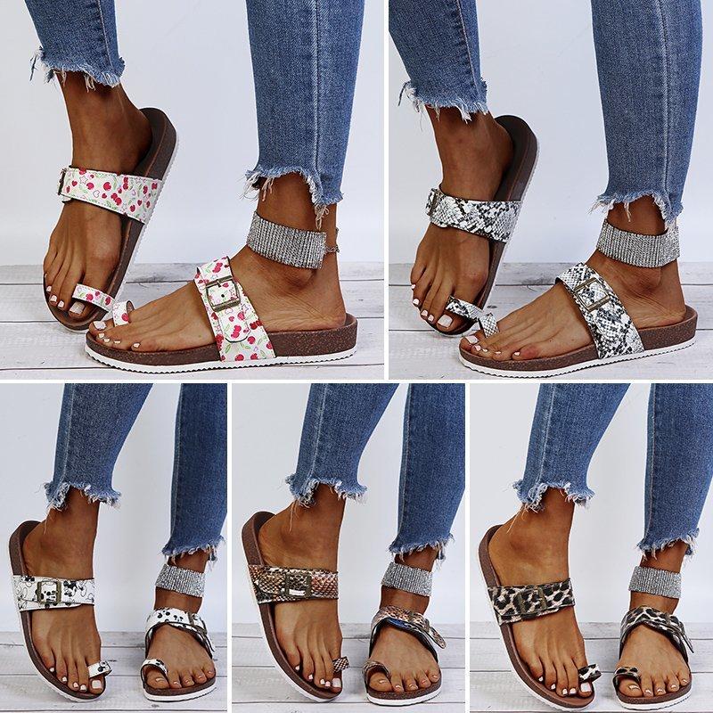 Women's ring toe slip on footbed sandals