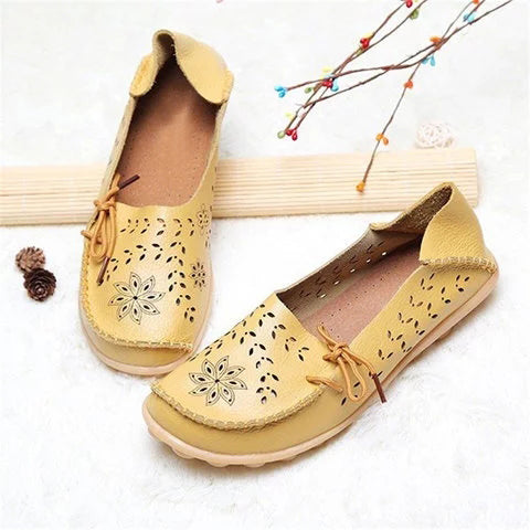 Large Size Breathable Hollow Out Flat Lace Up Soft Leather Shoes - fashionshoeshouse