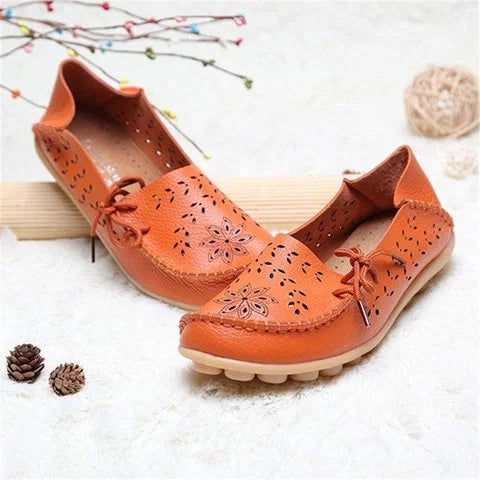 Large Size Breathable Hollow Out Flat Lace Up Soft Leather Shoes - fashionshoeshouse