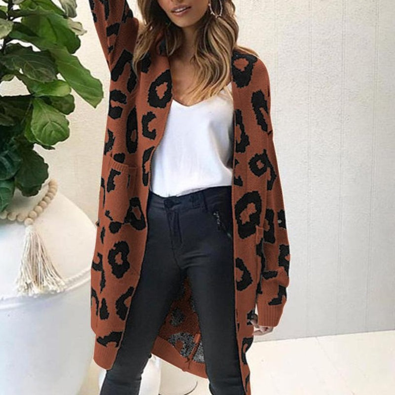 9 Colors women's leopard cardigan sweater with pocket