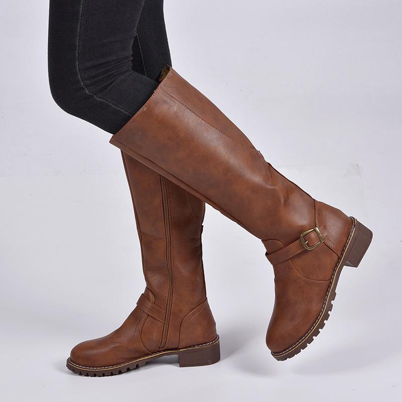 Women retro low heel knee high knight riding boots