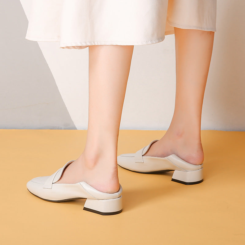 Women's low block heels slip on loafers shoes summer slip on dressy shoes