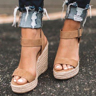 Women's peep toe espadrille platform wedge sandals