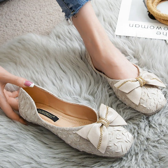 Lady's sweet bowknot stain flats | Spring summer slip on flat shoes driving shoes