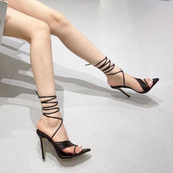 Pointed toe strappy sexy ankle lace-up stiletto high heels