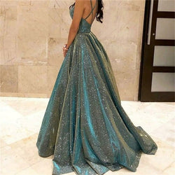 Sequins shining spaghetti strap large swing maxi dress banquet prom party gowns