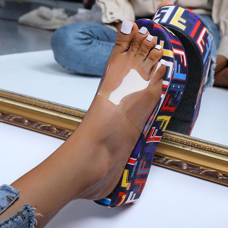 Women's thick platform transparent arch support slide sandals tie dye colorful printed slides