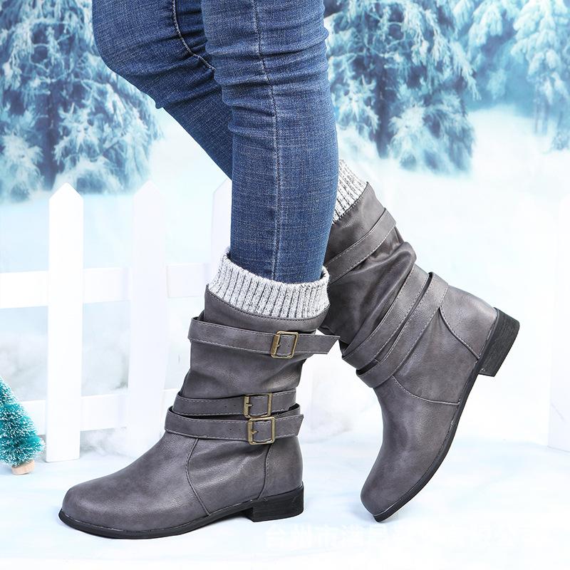 Warm lined sweater cuff mid calf slouch boots for women