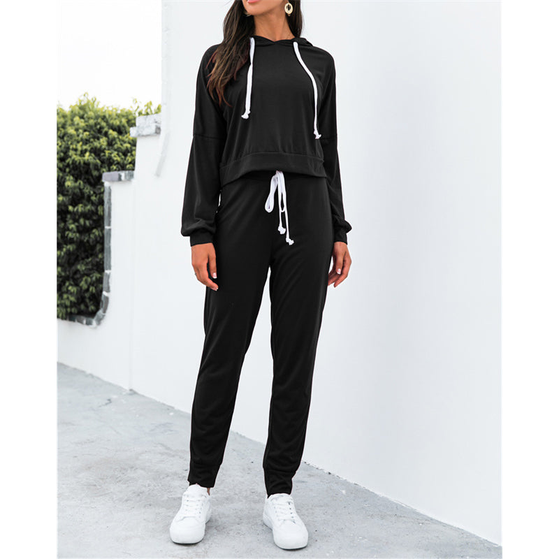Women's cropped hoodie & sweatpants 2 pieces tracksuits | Drawstring sweatshirts yoga fitness activewear