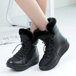 Women's thick faux fur warm lace-up snow boots | Anti-skid mid calf snow boots for mom