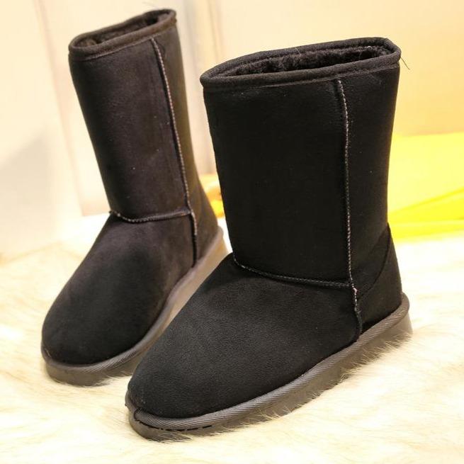 Women winter warm faux fur lining slip on mid calf now boots